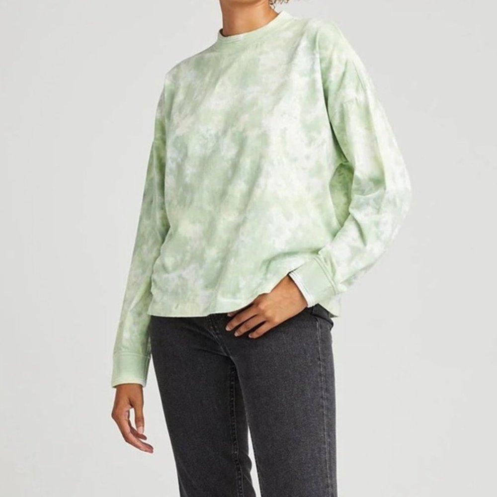 Richer Poorer Long-Sleeve Relaxed Tee Tie Dye Green, 100% Cotton, Size Small